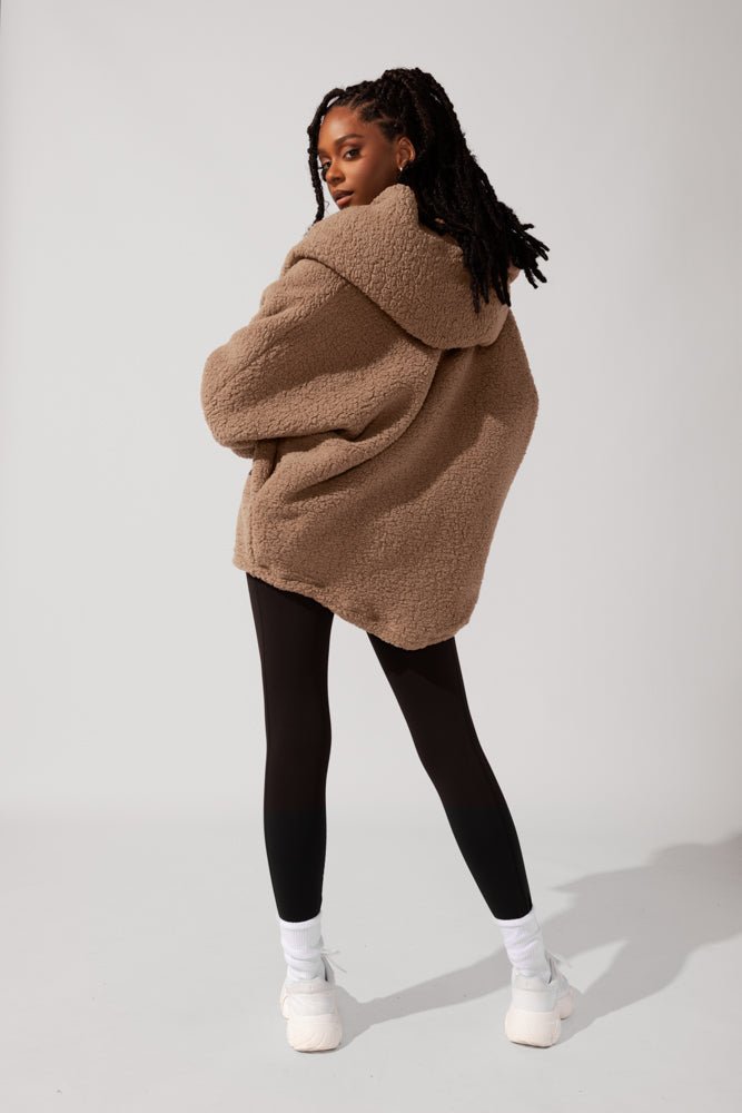 POPFLEX® Faux Sherpa Cocoon Coat - Teddy Bear Brown