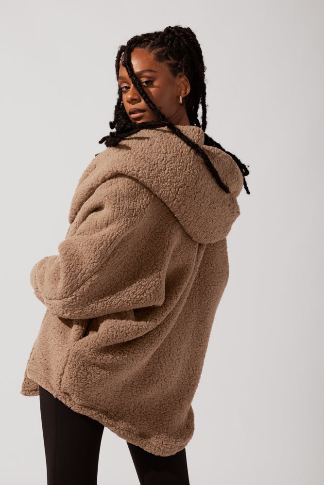 POPFLEX® Faux Sherpa Cocoon Coat - Teddy Bear Brown