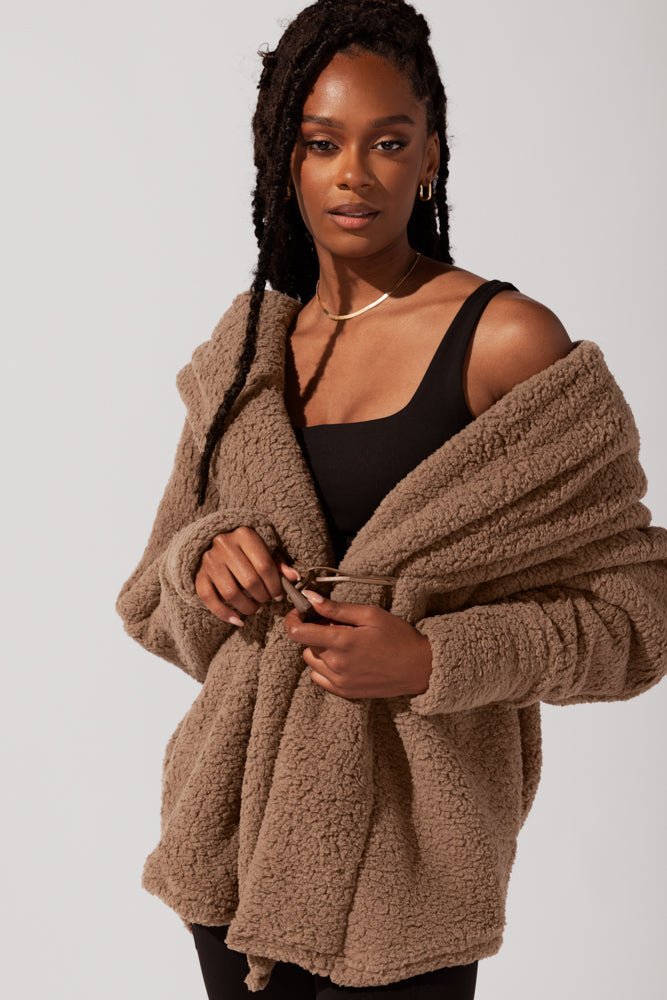 POPFLEX® Faux Sherpa Cocoon Coat - Teddy Bear Brown