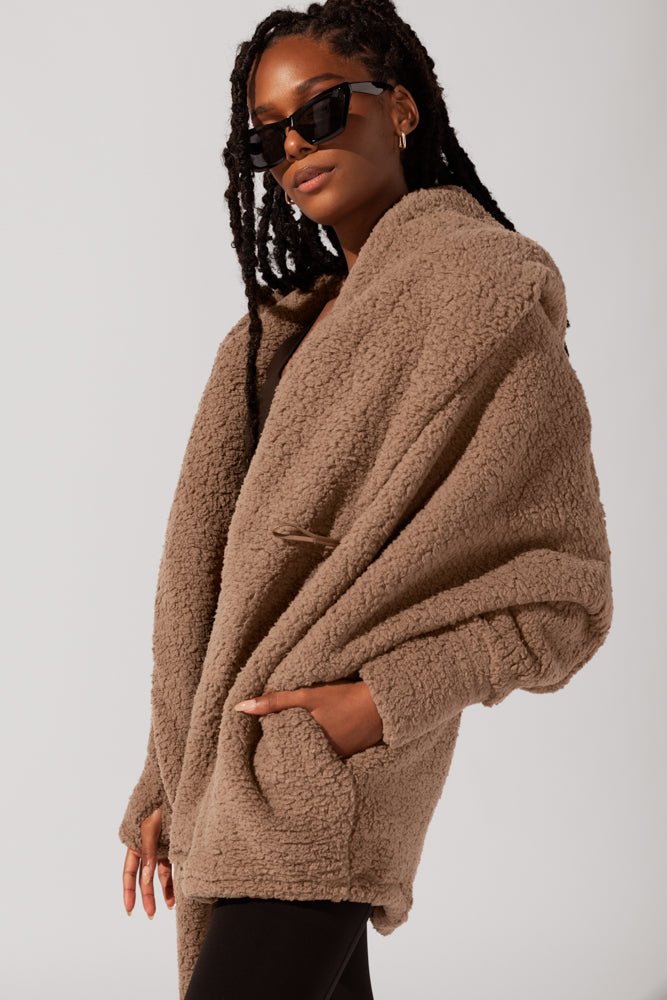 POPFLEX® Faux Sherpa Cocoon Coat - Teddy Bear Brown