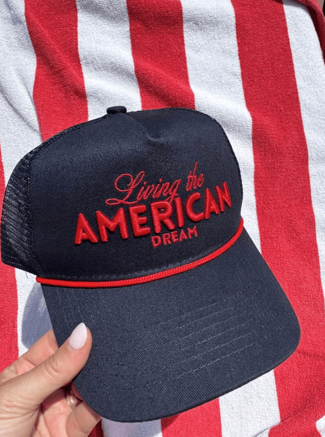 KenzKustomz Living the American Dream - Red and Navy Vintage Trucker Hat