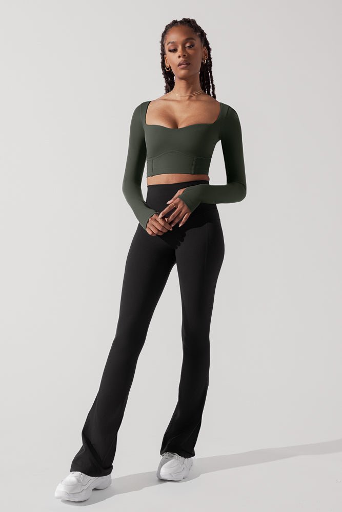 POPFLEX® Sweetheart Long Sleeve Crop Top - Forestwood