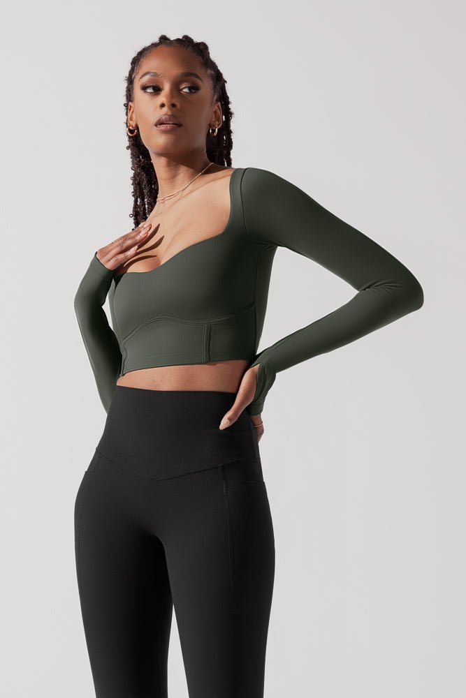 POPFLEX® Sweetheart Long Sleeve Crop Top - Forestwood