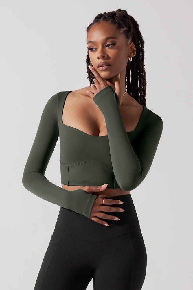 POPFLEX® Sweetheart Long Sleeve Crop Top - Forestwood