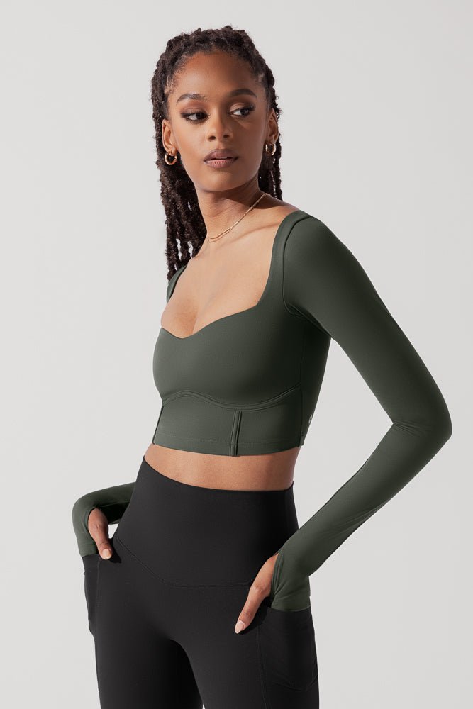 POPFLEX® Sweetheart Long Sleeve Crop Top - Forestwood