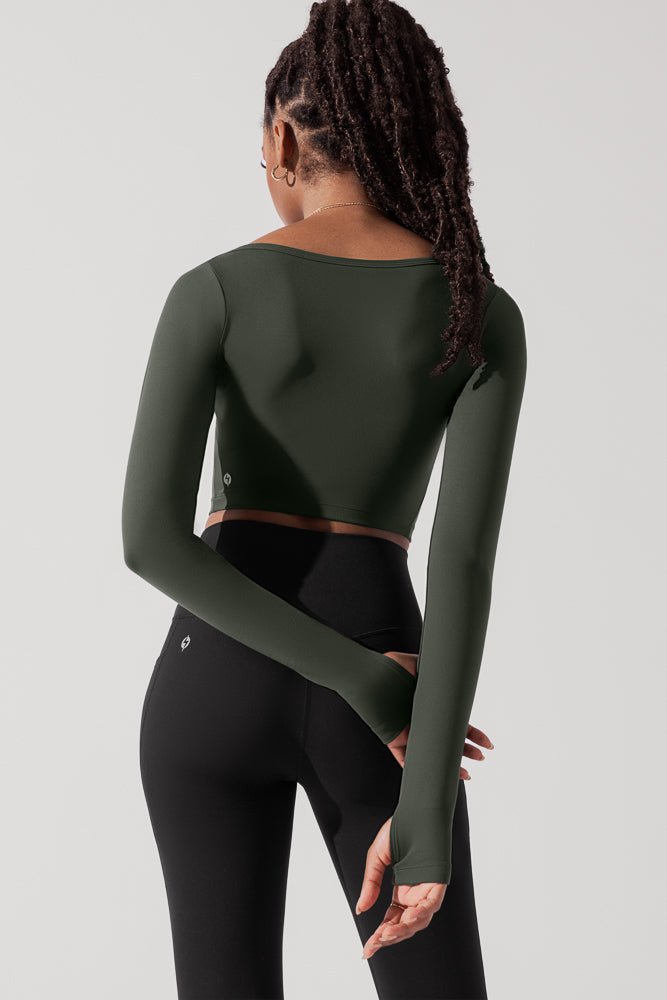 POPFLEX® Sweetheart Long Sleeve Crop Top - Forestwood