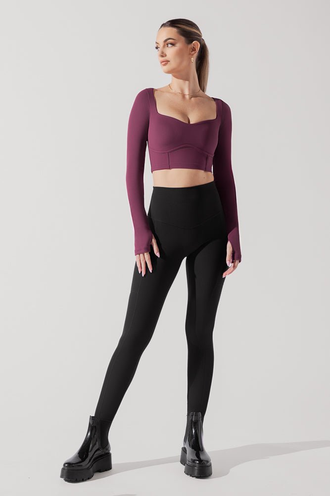 POPFLEX® Sweetheart Long Sleeve Crop Top - Plum