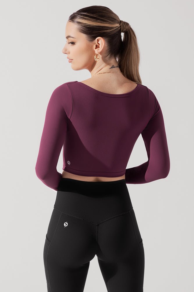 POPFLEX® Sweetheart Long Sleeve Crop Top - Plum