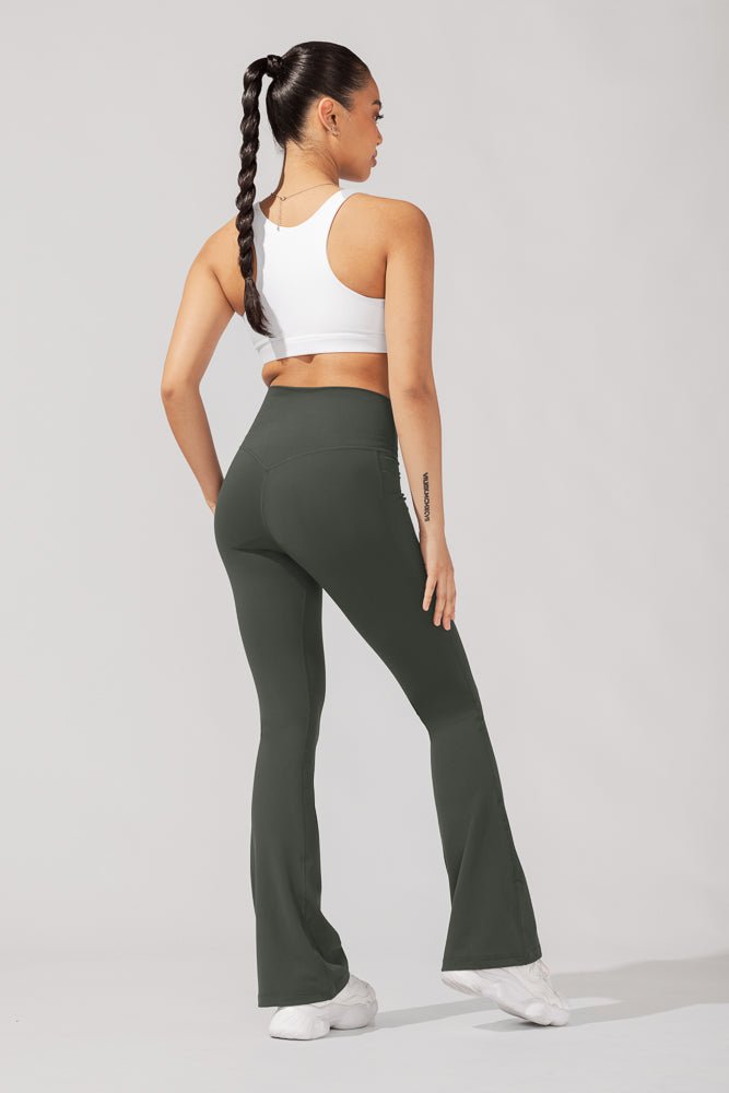 POPFLEX® Crisscross Hourglass® Flared Legging with Pockets - Forestwood