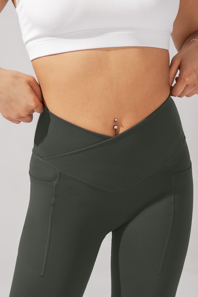 POPFLEX® Crisscross Hourglass® Flared Legging with Pockets - Forestwood