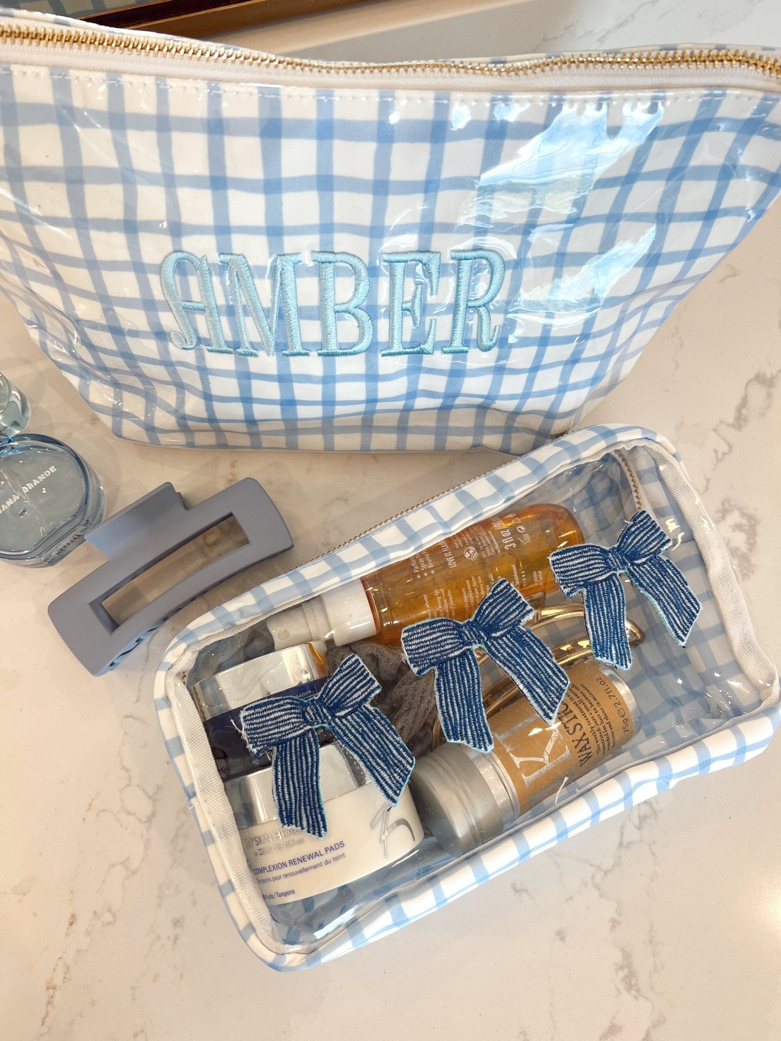 KenzKustomz 3 Bows - Blue Trellis Bag