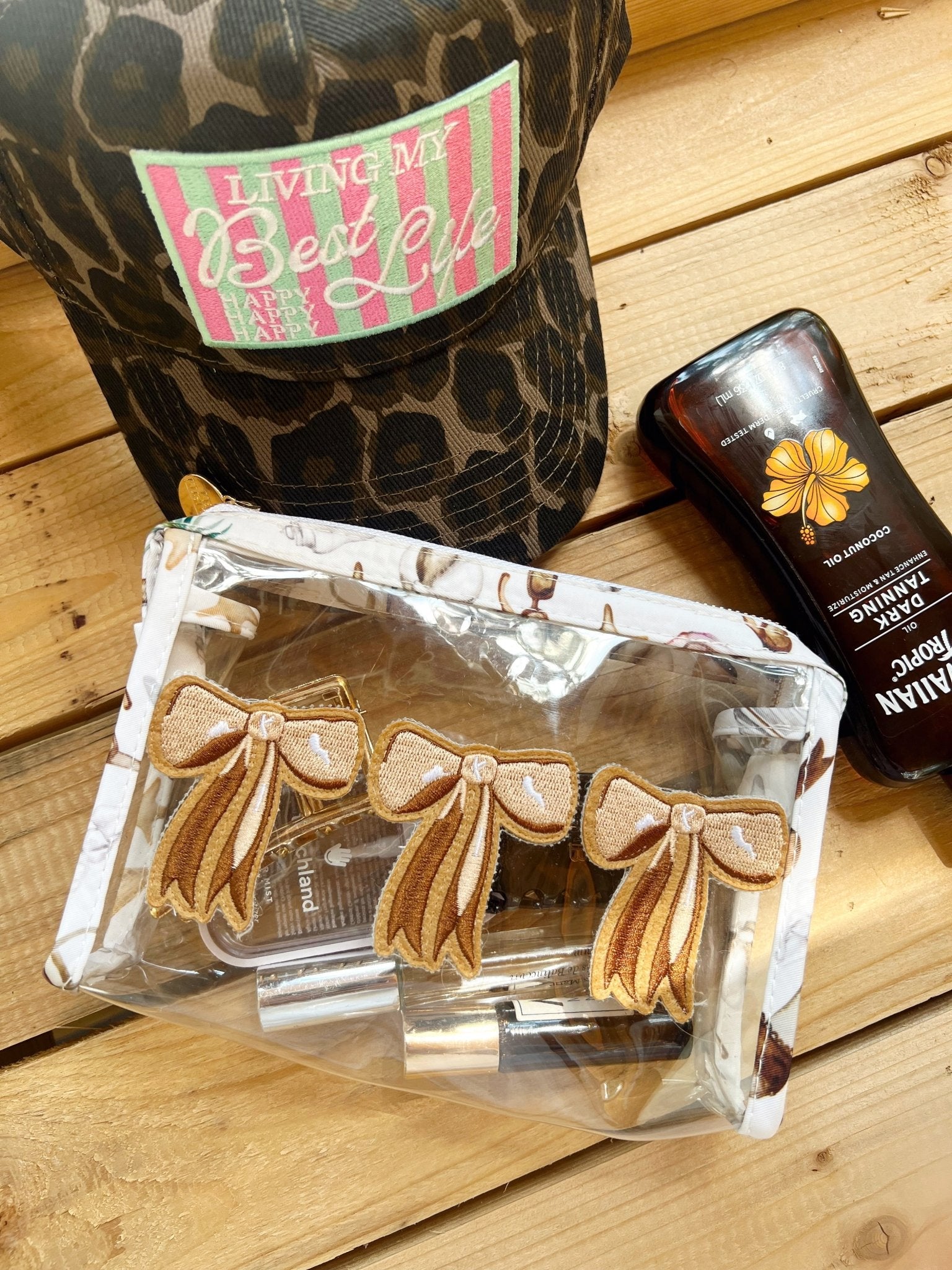 KenzKustomz 3 Brown Bows - Snap Clear Pouch