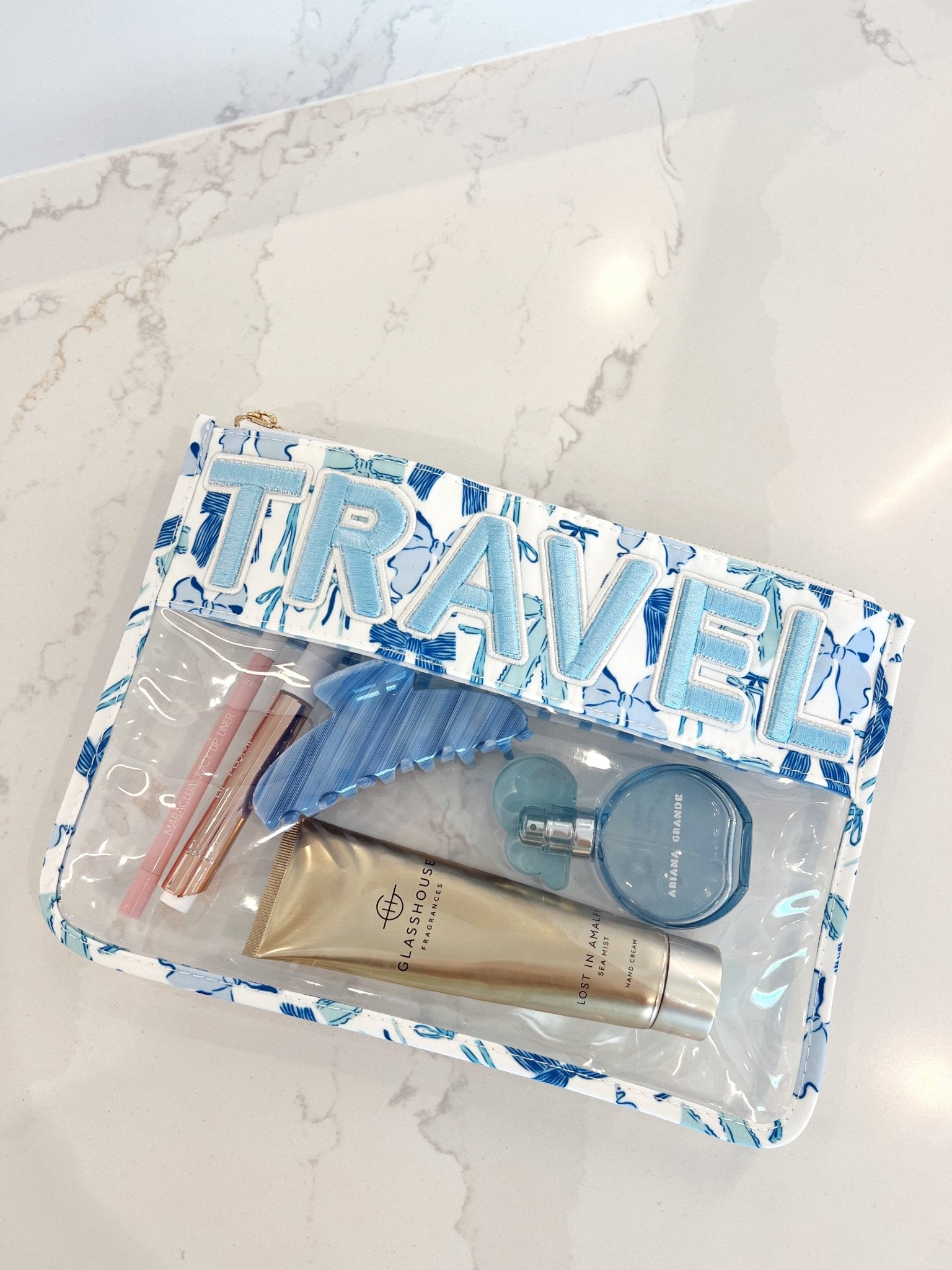 KenzKustomz Travel - Blue Bow Clear Pouch