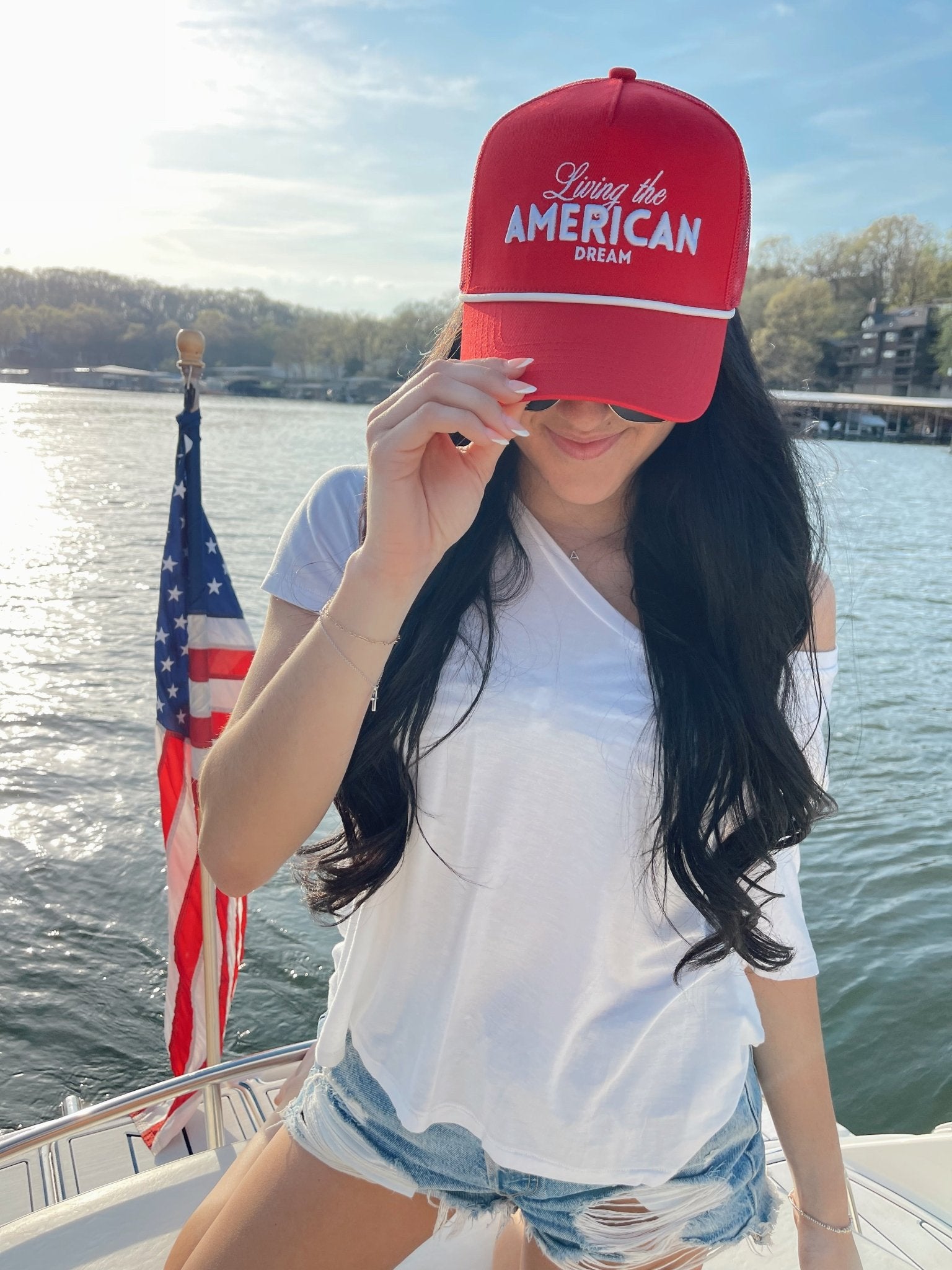KenzKustomz Living the American Dream - Red and Navy Vintage Trucker Hat