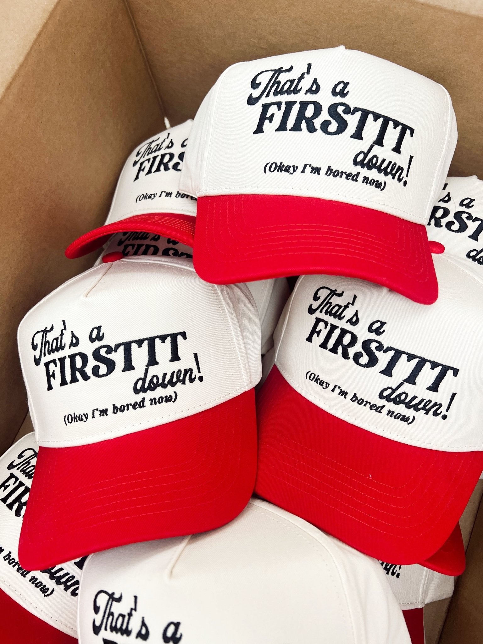 KenzKustomz That's a Firstttt Down Vintage Trucker Hat - Red