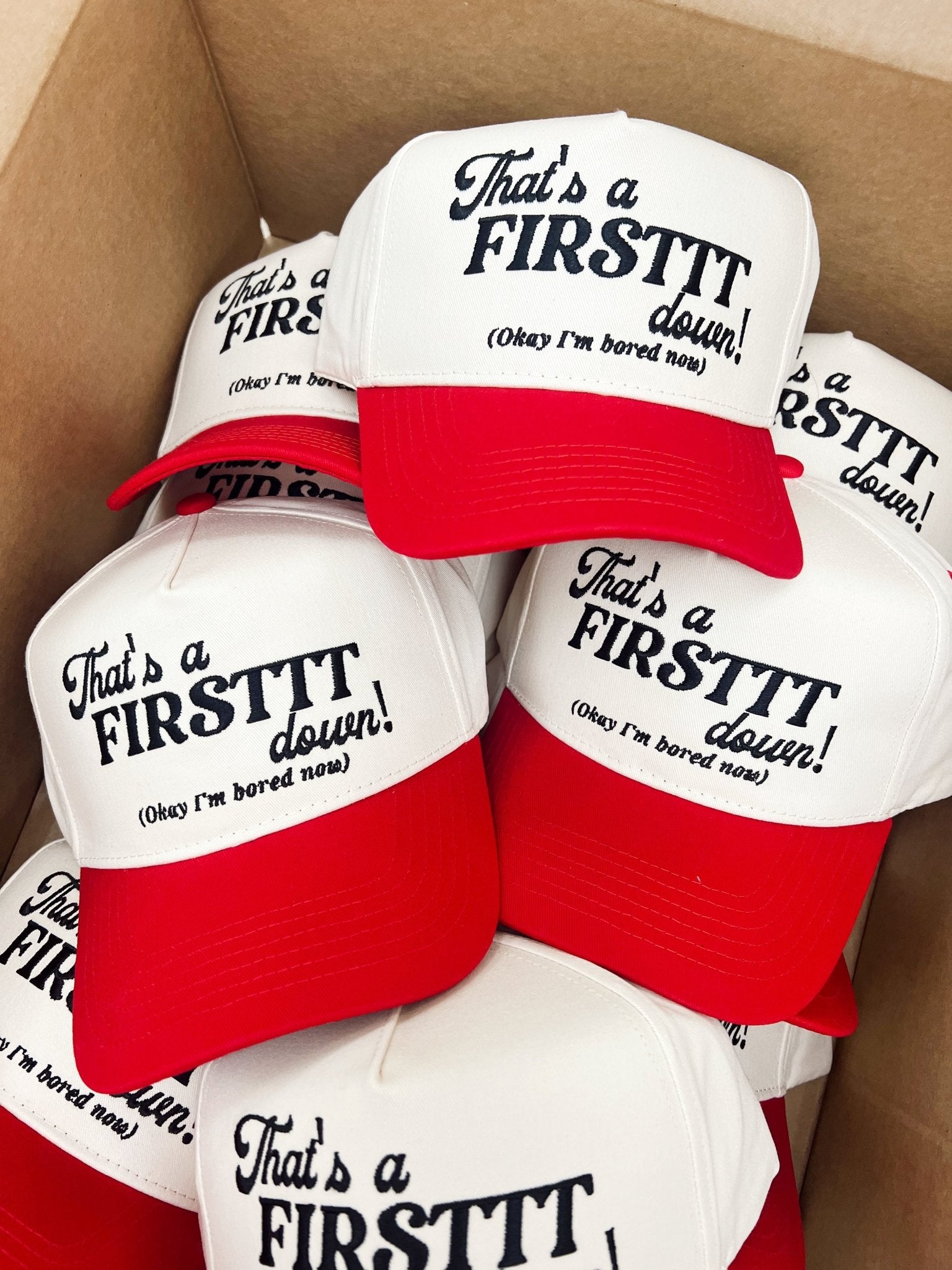 KenzKustomz That's a Firstttt Down Vintage Trucker Hat - Red