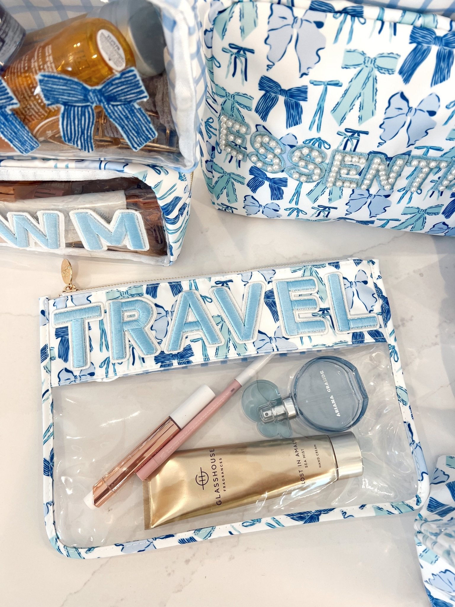 KenzKustomz Travel - Blue Bow Clear Pouch