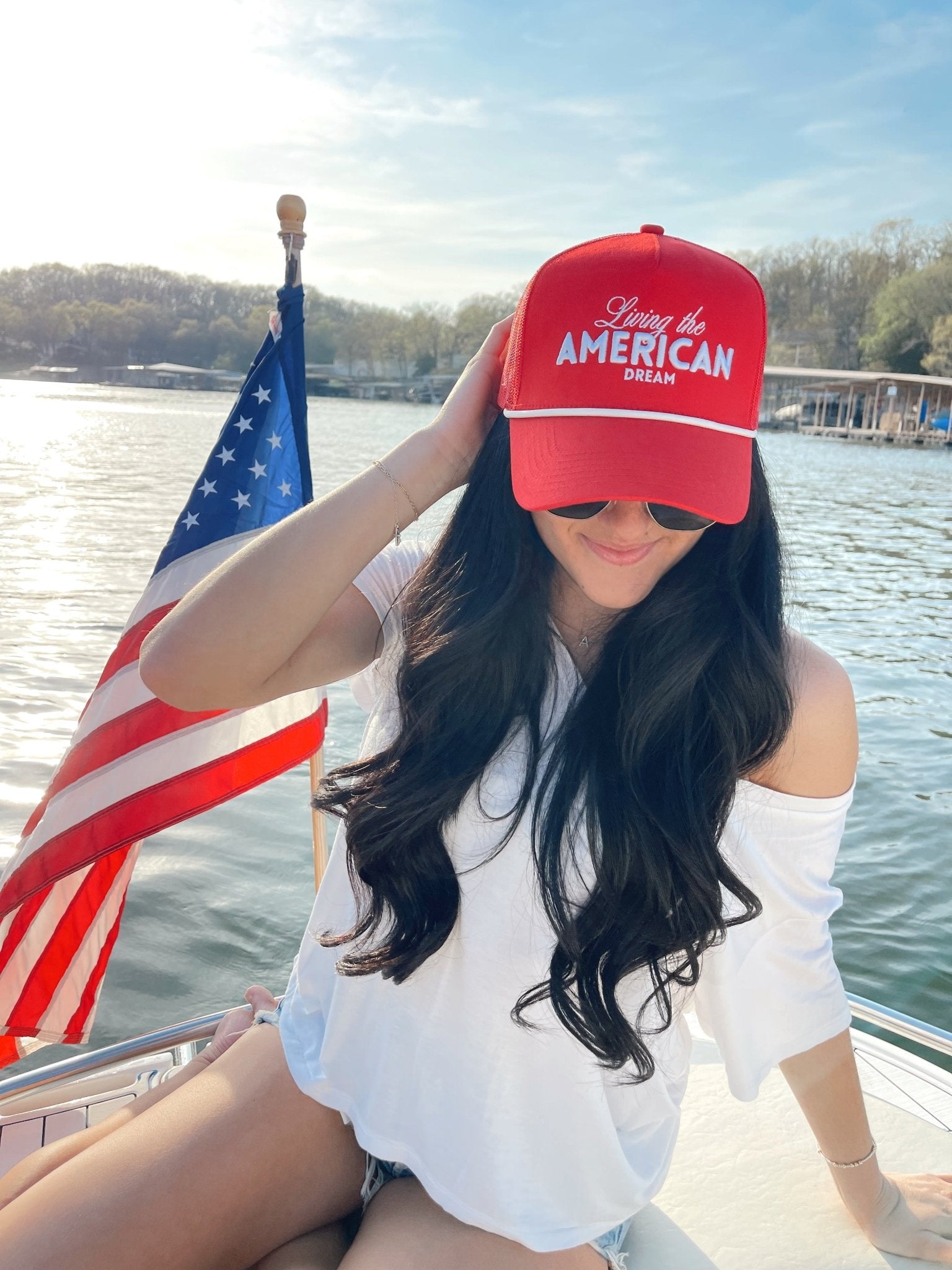 KenzKustomz Living the American Dream - Red and Navy Vintage Trucker Hat