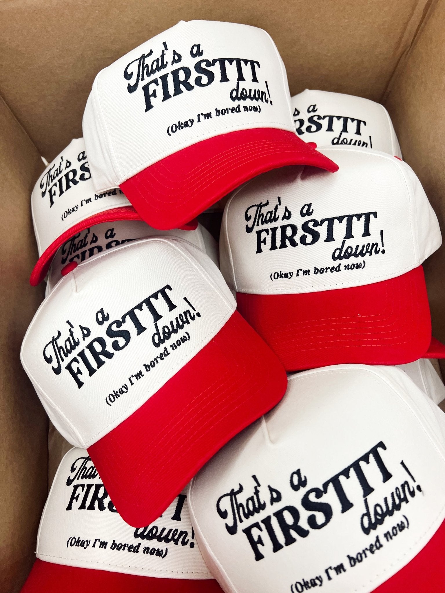 KenzKustomz That's a Firstttt Down Vintage Trucker Hat - Red