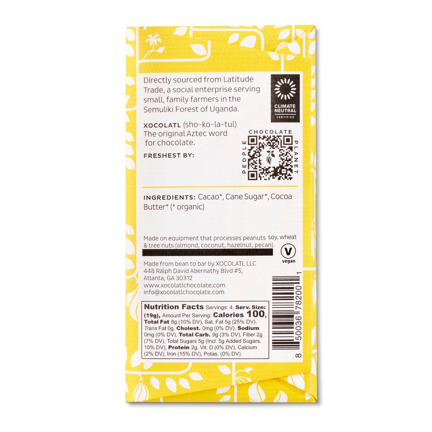 Xocolatl Small Batch Chocolate Semuliki Forest, Uganda 75% Dark Chocolate