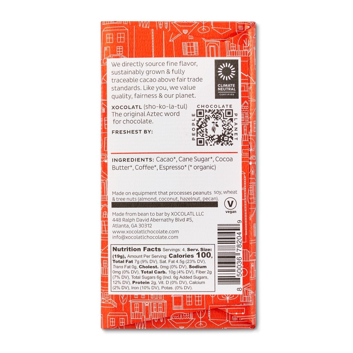 Xocolatl Small Batch Chocolate Wide - Eyed Espresso Chocolate Bar