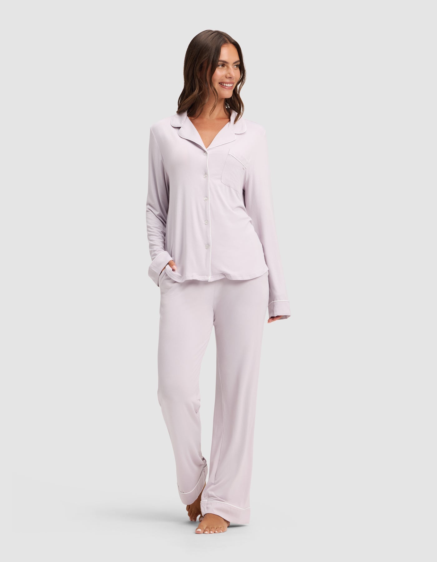 Cozy Earth Women's Bamboo Stretch - Knit Long Sleeve Pajama Set