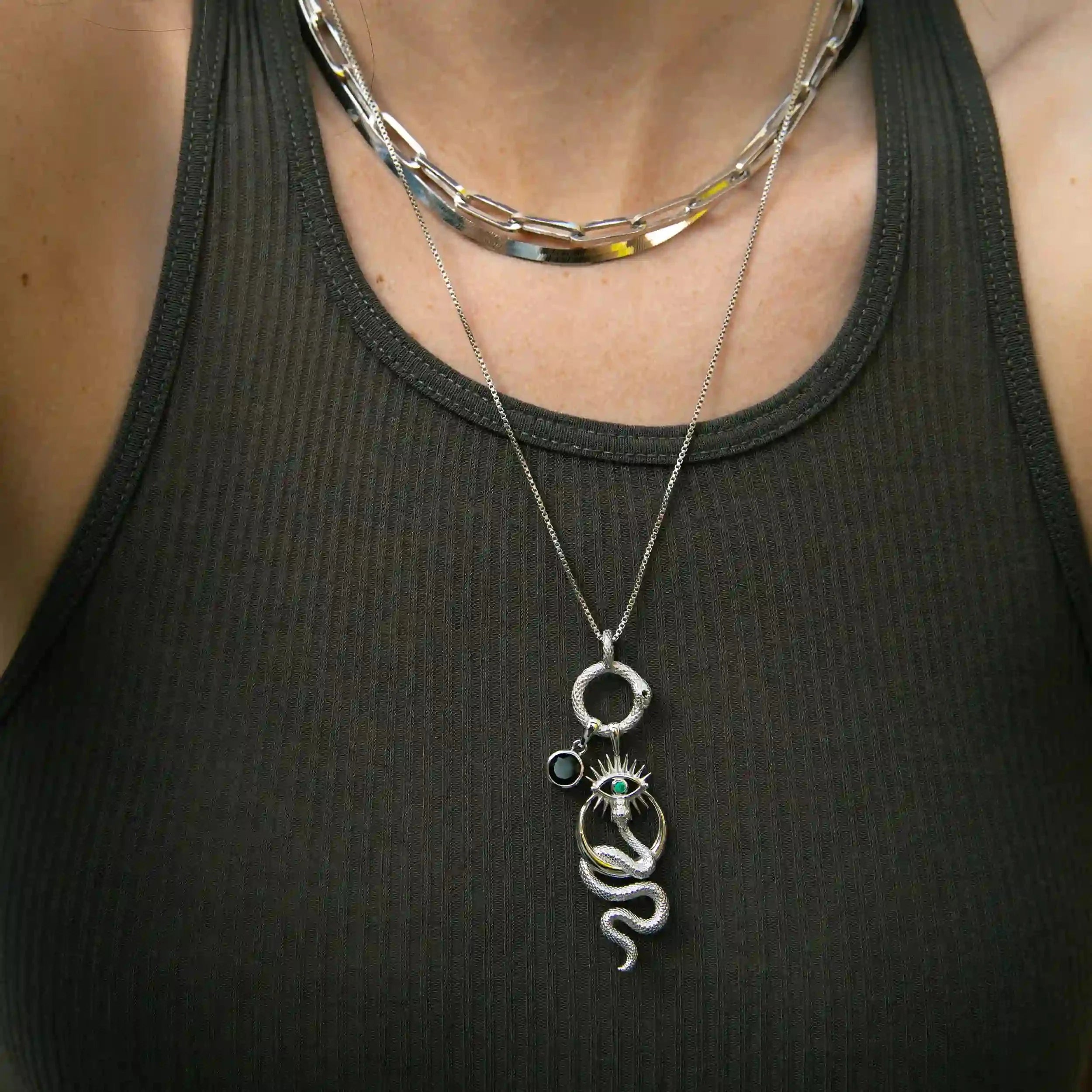 Awe Inspired Crescent Snake Eye Necklace