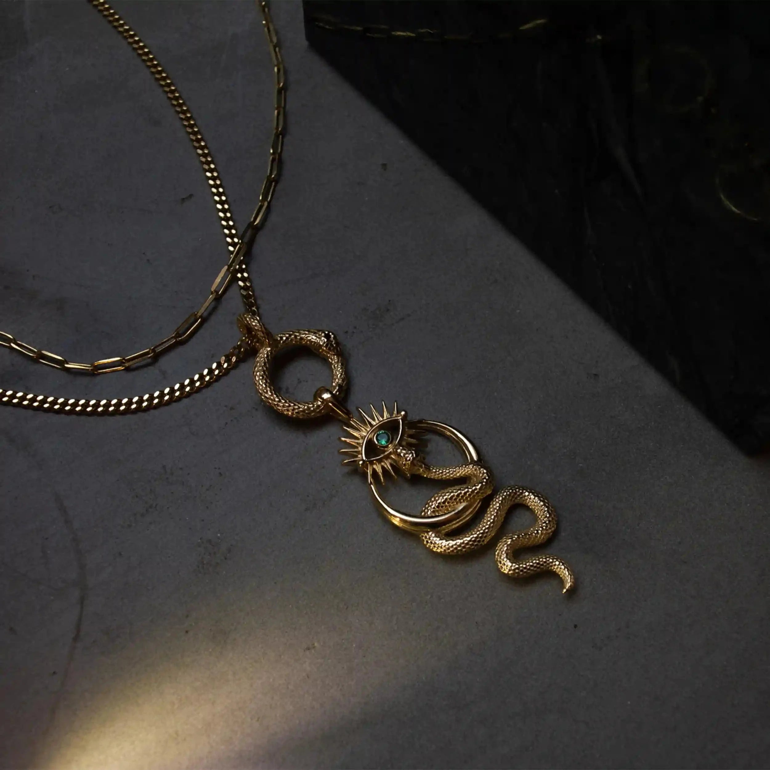Awe Inspired Crescent Snake Eye Necklace