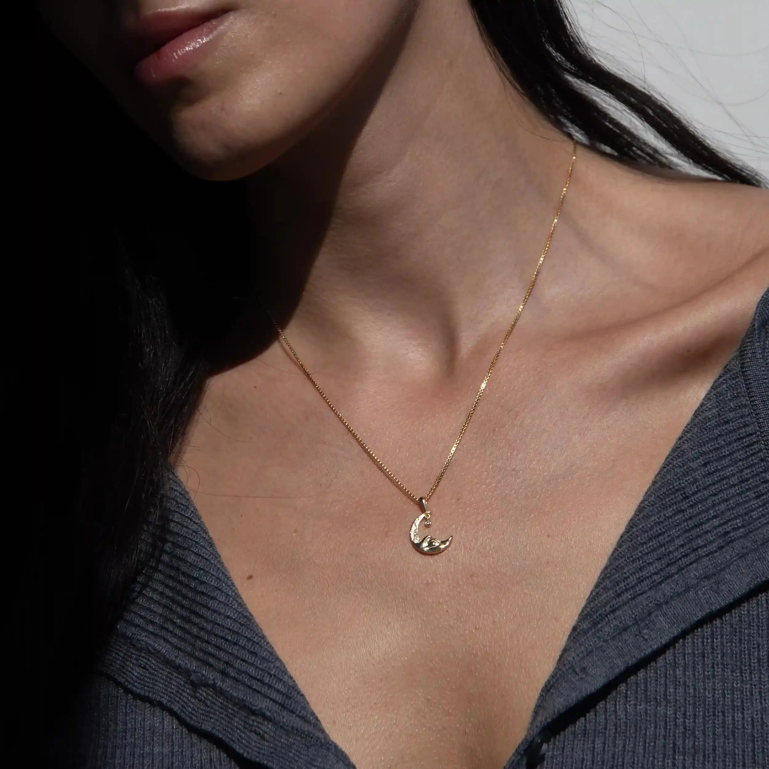 Awe Inspired Diamond Moon Wave Necklace