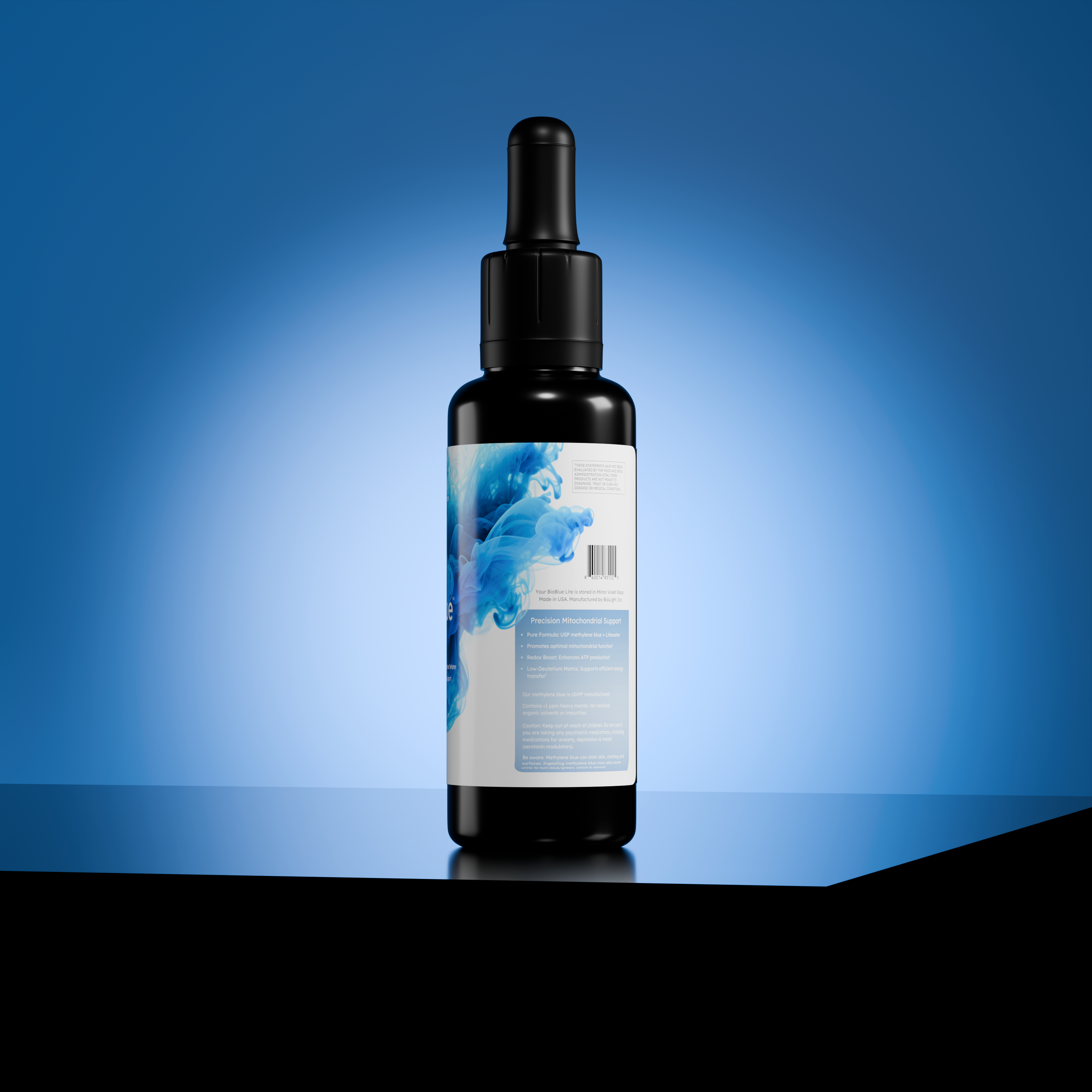 BioBlue Lite: Methylene Blue Supplement w/ Litewater (Deuterium-Depleted Water) - Support Brain Health & Mitochondrial Function | Red Light Therapy Synergist | 1% Solution, USP Grade