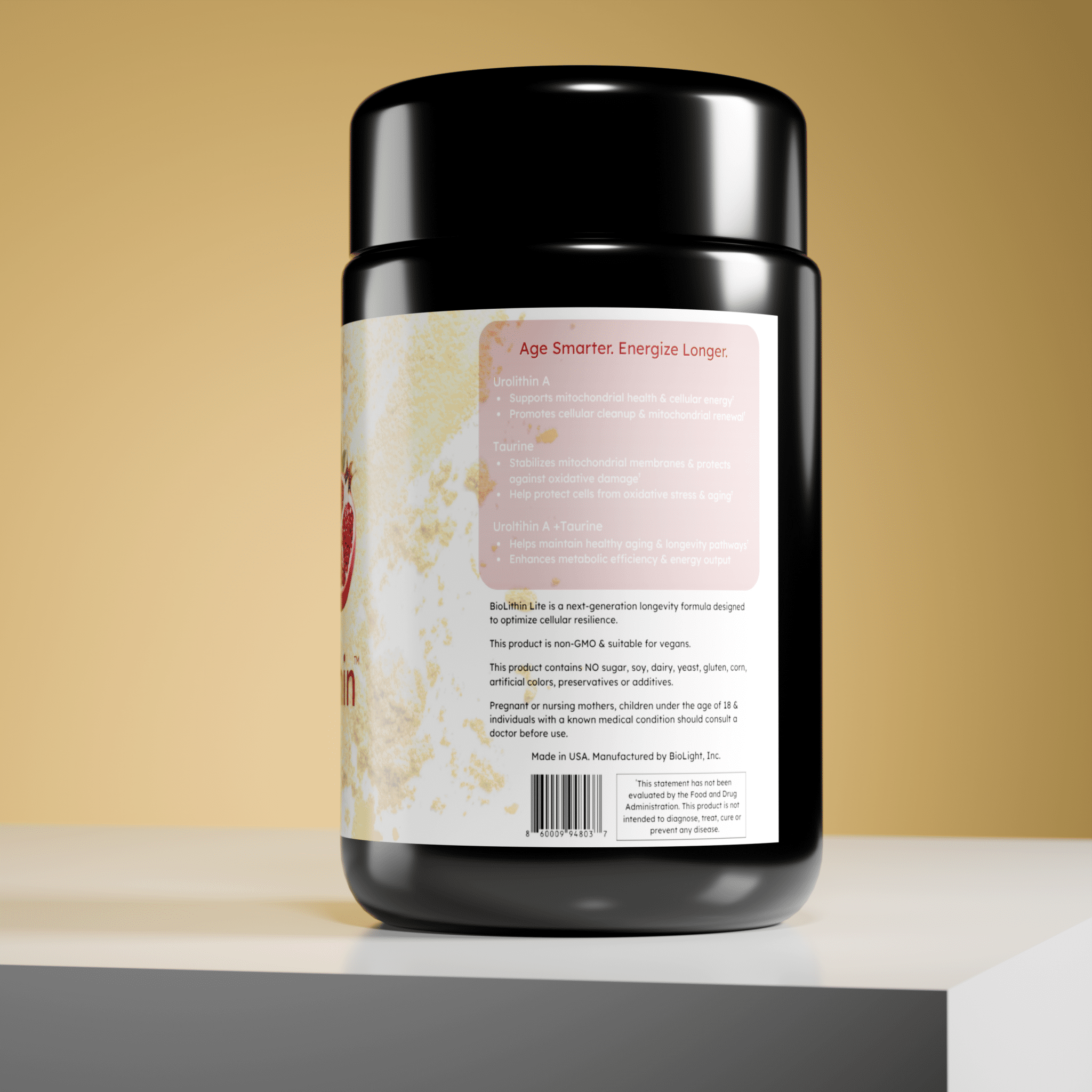 BioLight BioLithin Lite: Urolithin A + Taurine for Mitochondrial Recycling, Optimal Energy & Longevity Support