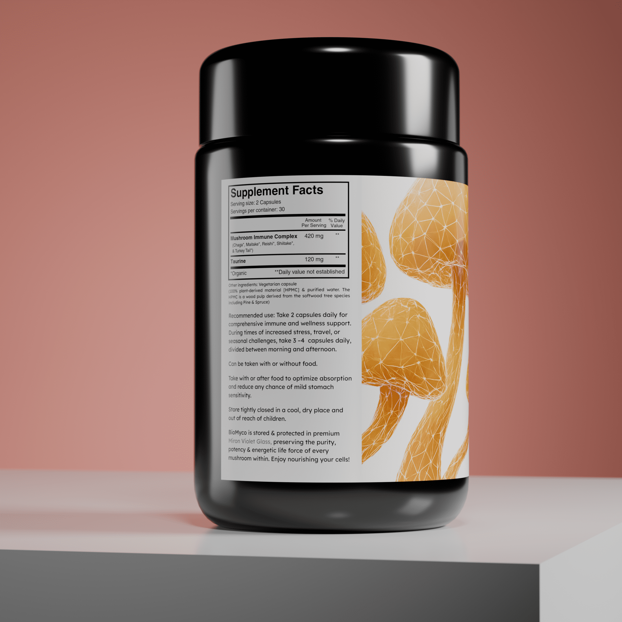 BioLight BioMyco Immune Complex | Organic Mushroom Blend for Immune Support | Chaga, Maitake, Reishi, Shiitake & Turkey Tail | 60 Capsules, 1 - Month Supply