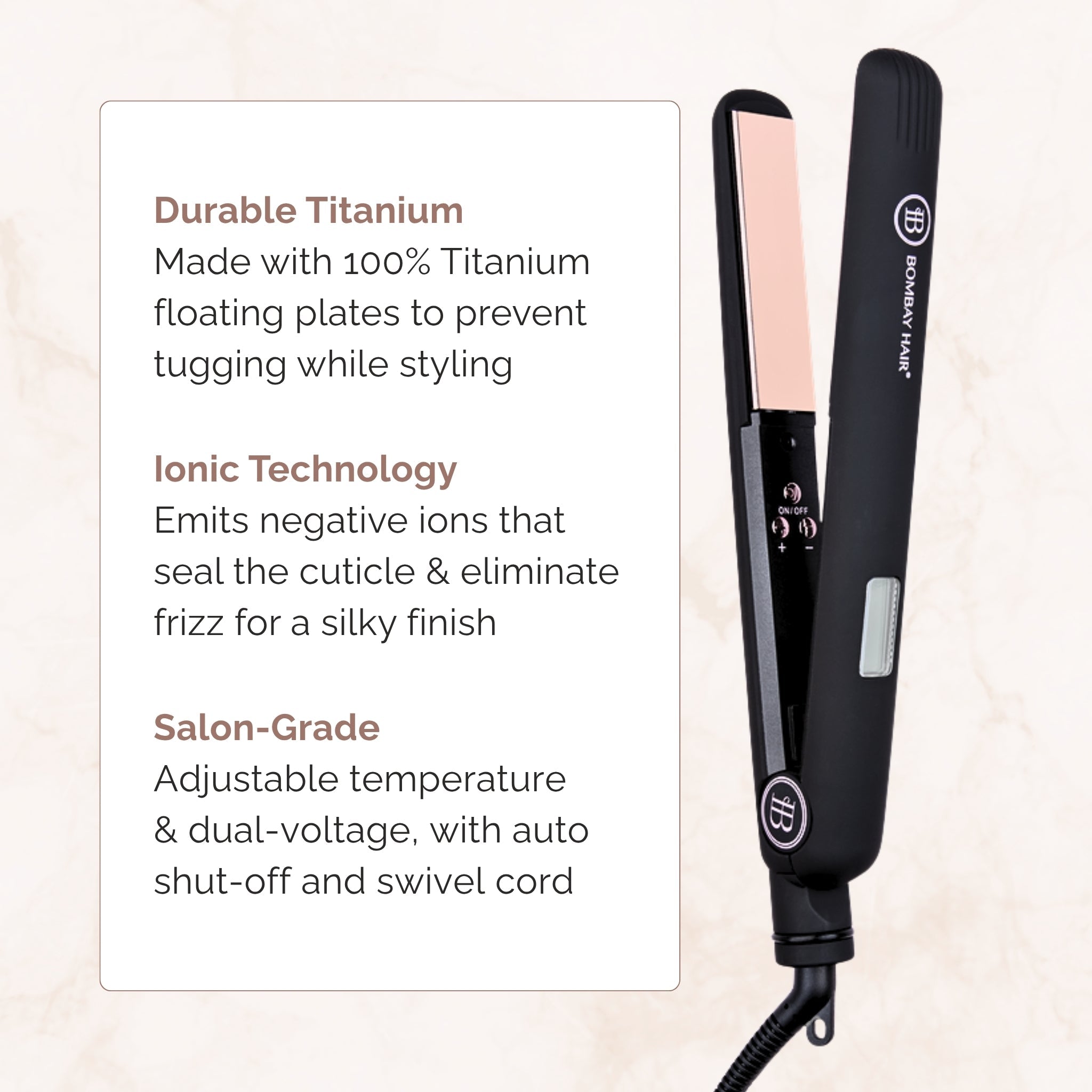 BOMBAY HAIR Rose Gold Flat Iron (1")