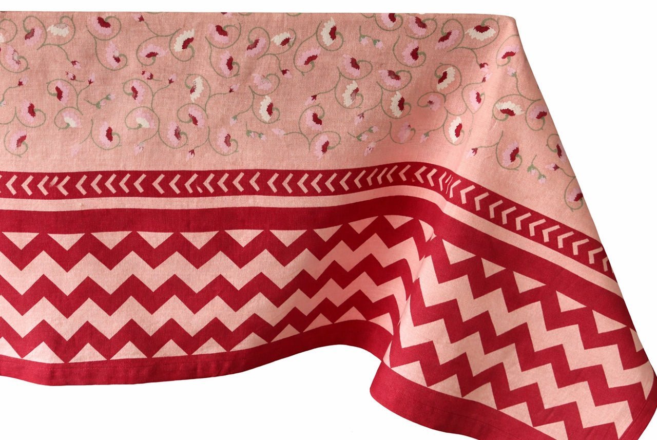 Casa Stilo La Leccia Zig - Zag Tablecloth in Dark Pink