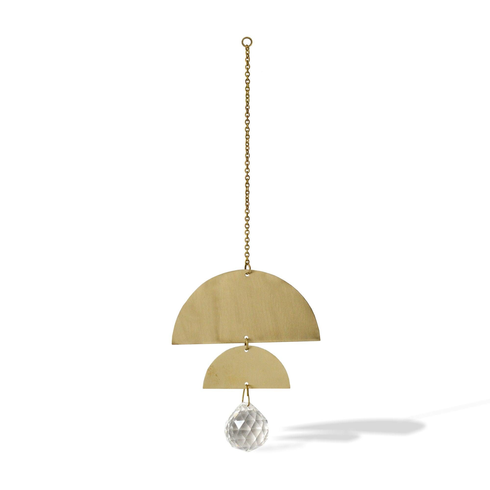 CEDAR AND MYRRH Brass Half Moon and Crystal Suncatcher