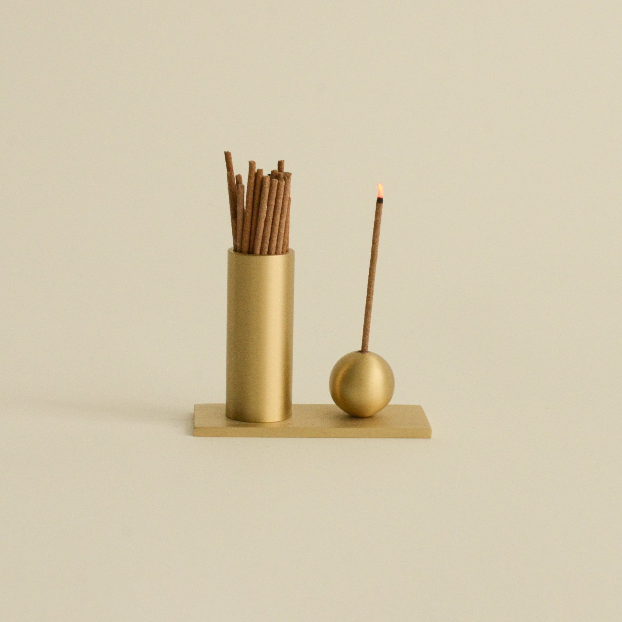 CEDAR AND MYRRH Cylinder & Sphere Brass Incense Holder