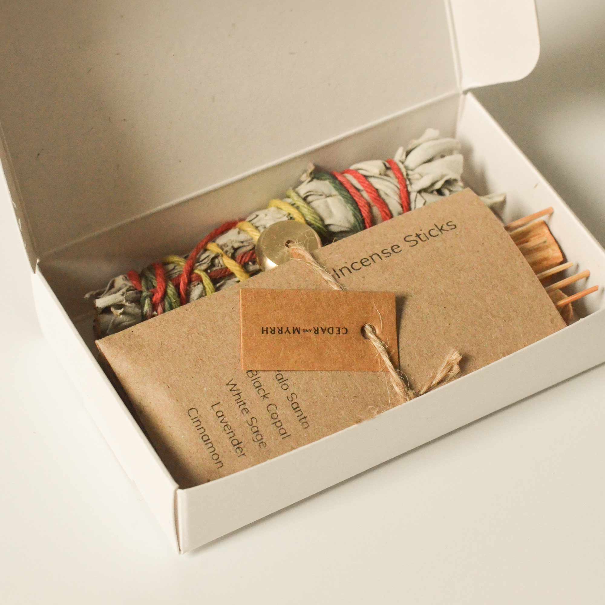 CEDAR AND MYRRH Sacred Burning Ritual Kit - Incense, Palo Santo & Sage