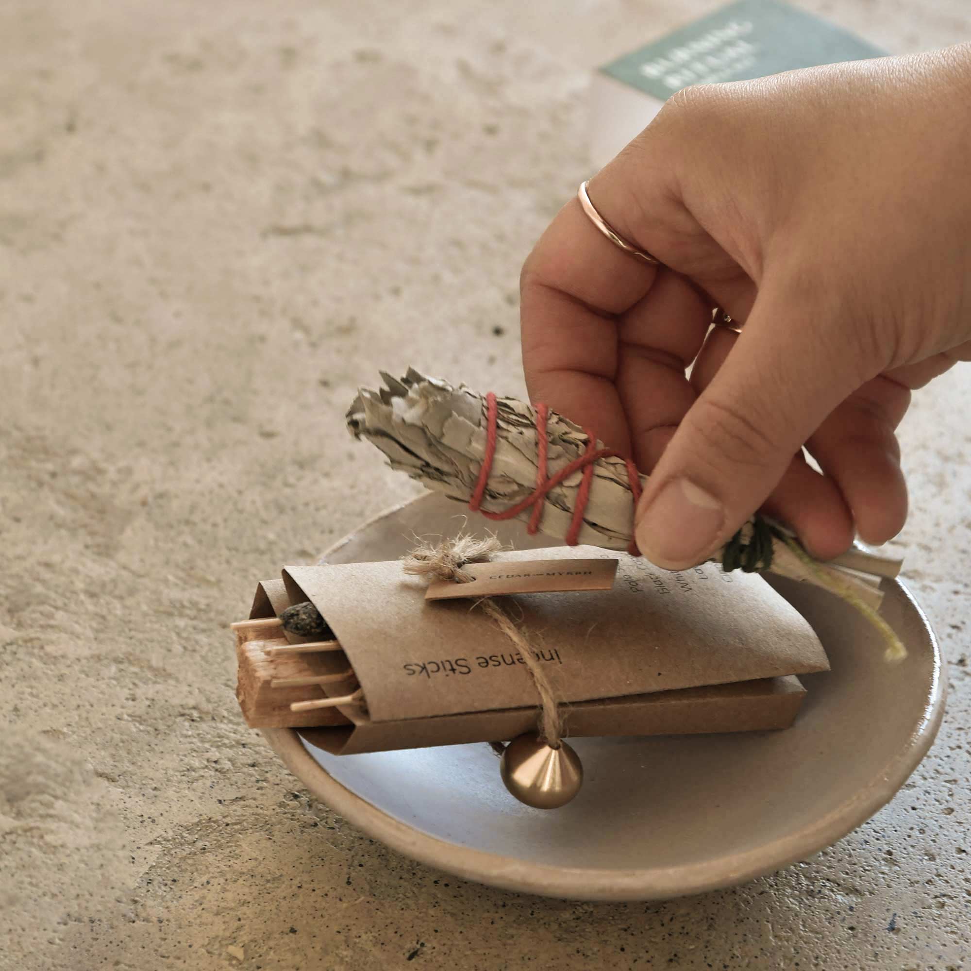 CEDAR AND MYRRH Sacred Burning Ritual Kit - Incense, Palo Santo & Sage