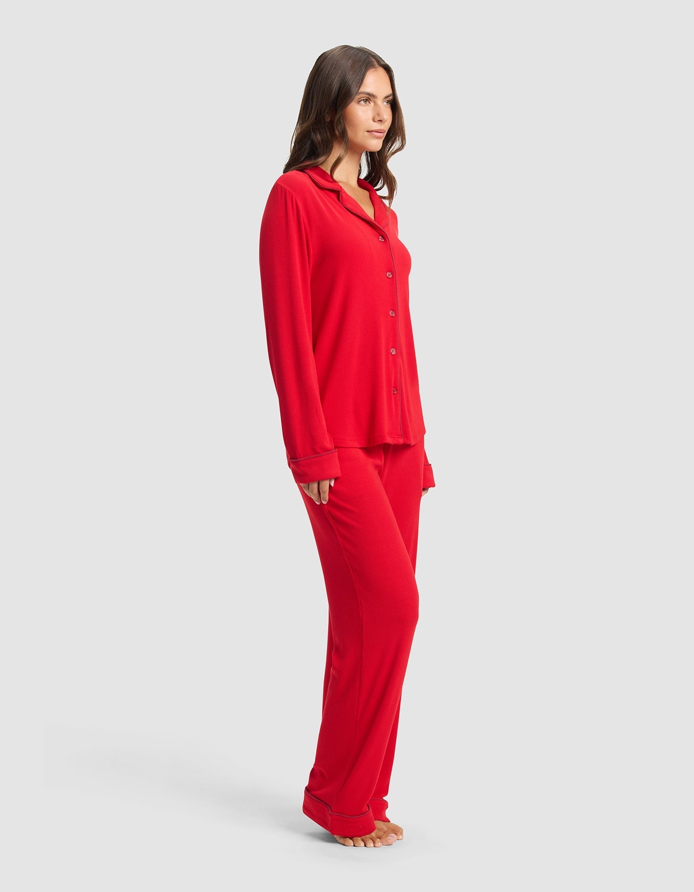 Cozy Earth Women's Bamboo Rib - Knit Classic Long Sleeve Pajama Set
