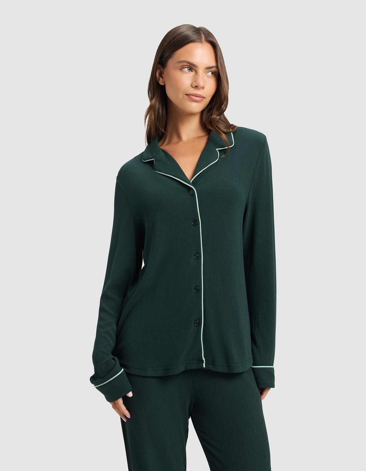 Cozy Earth Women's Bamboo Rib - Knit Classic Long Sleeve Pajama Set
