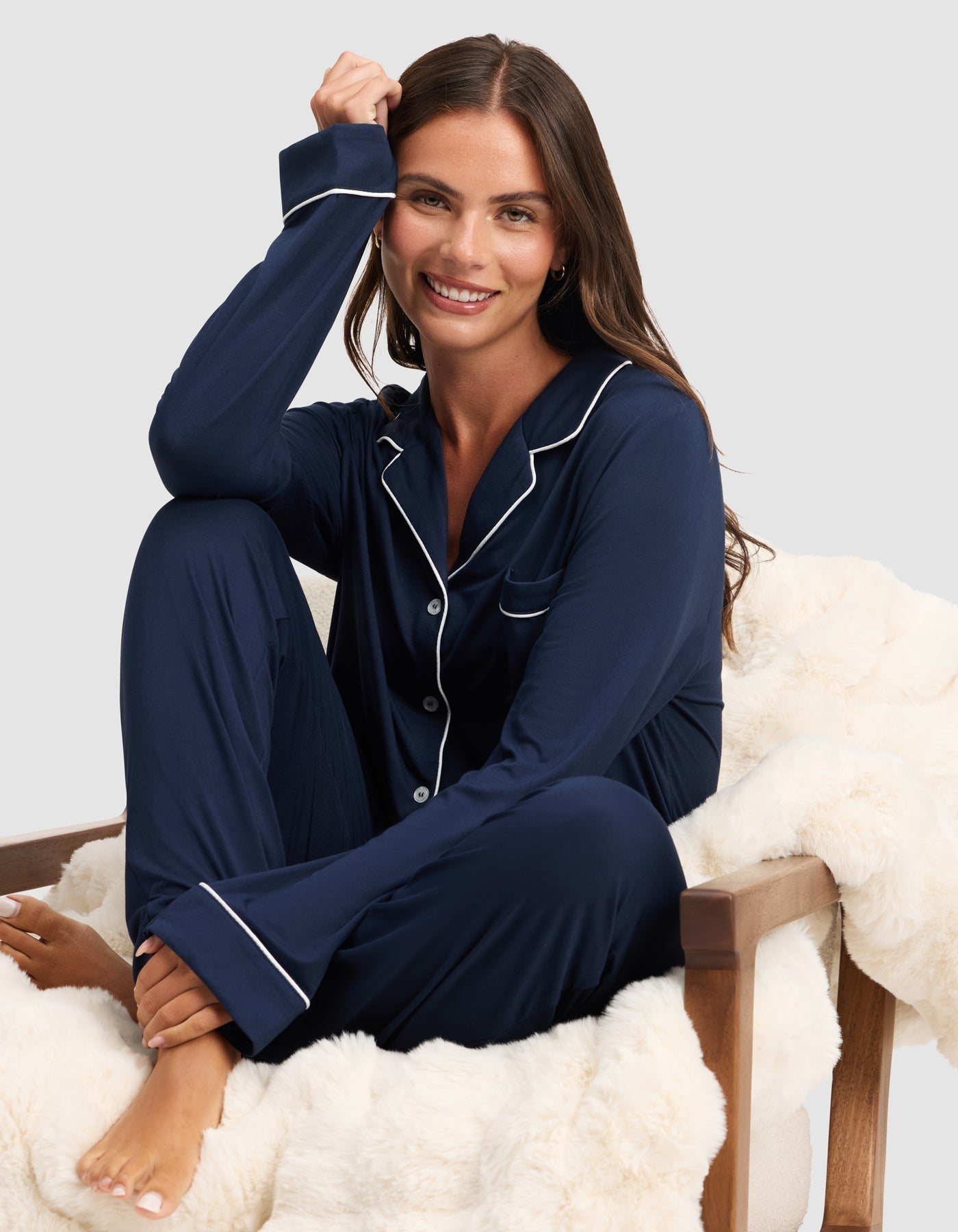 Cozy Earth Women's Bamboo Stretch - Knit Long Sleeve Pajama Set