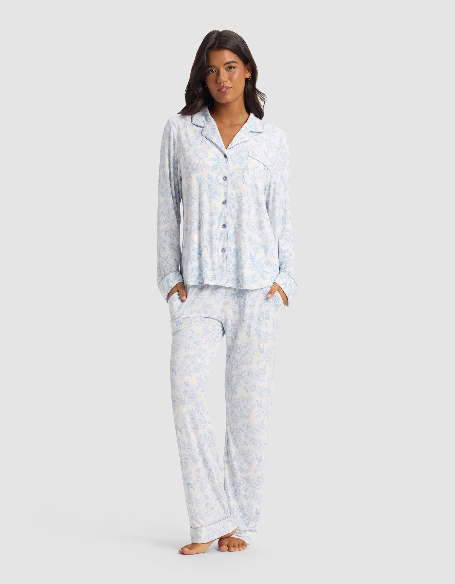 Cozy Earth Women's Bamboo Stretch - Knit Long Sleeve Pajama Set