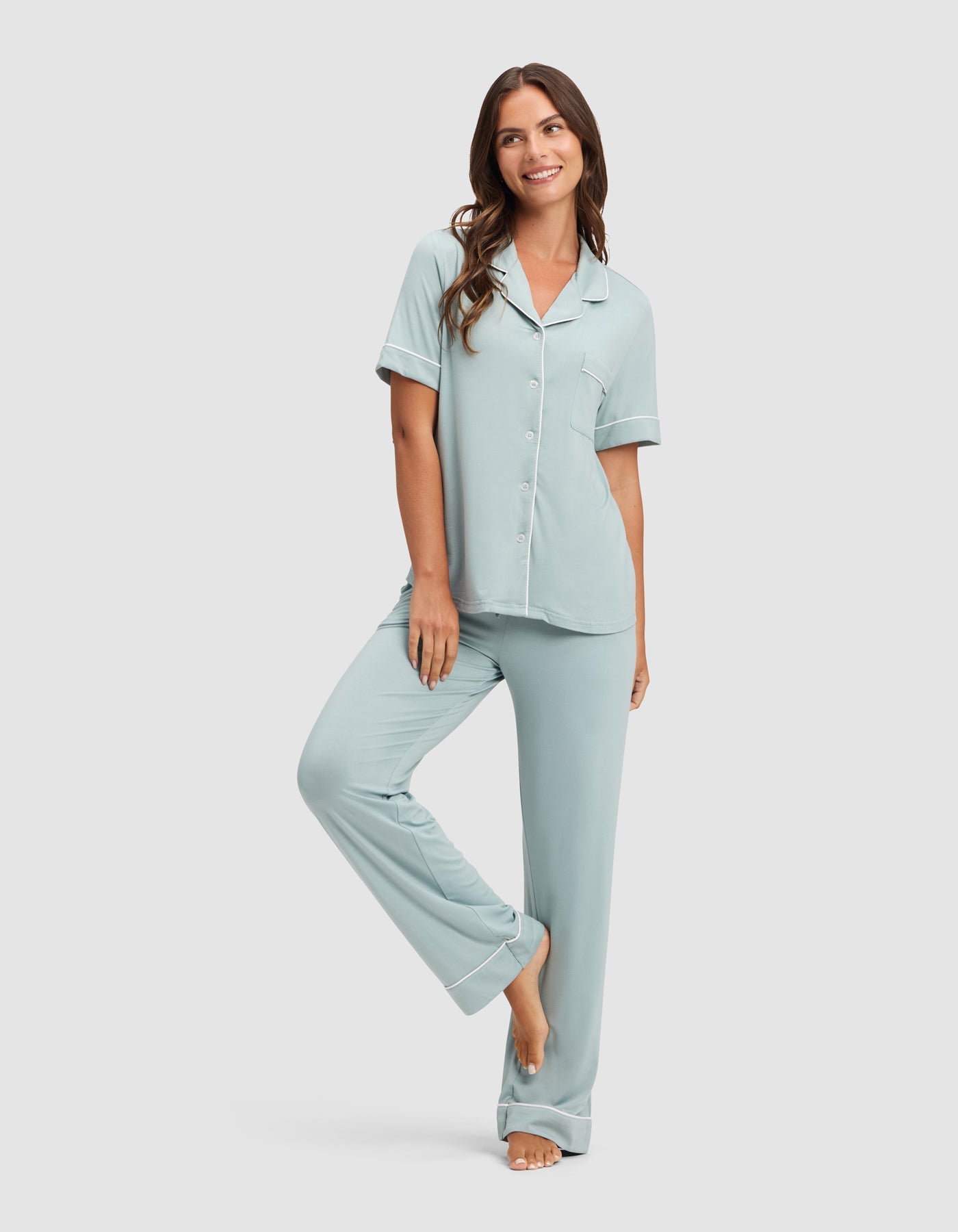 Cozy Earth Women's Bamboo Stretch - Knit Short Sleeve & Pant Pajama Set