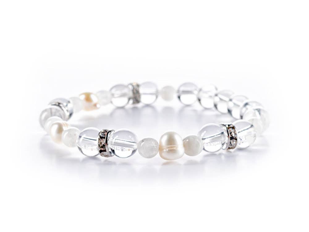 CRYSTALS.COM Bracelet | INTUITION with Moonstone, Pearl & Clear Quartz