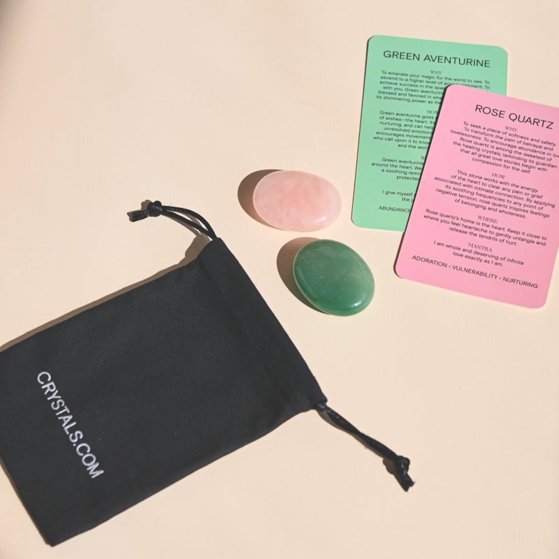 CRYSTALS.COM Love Pouch - Rose Quartz / Green Aventurine