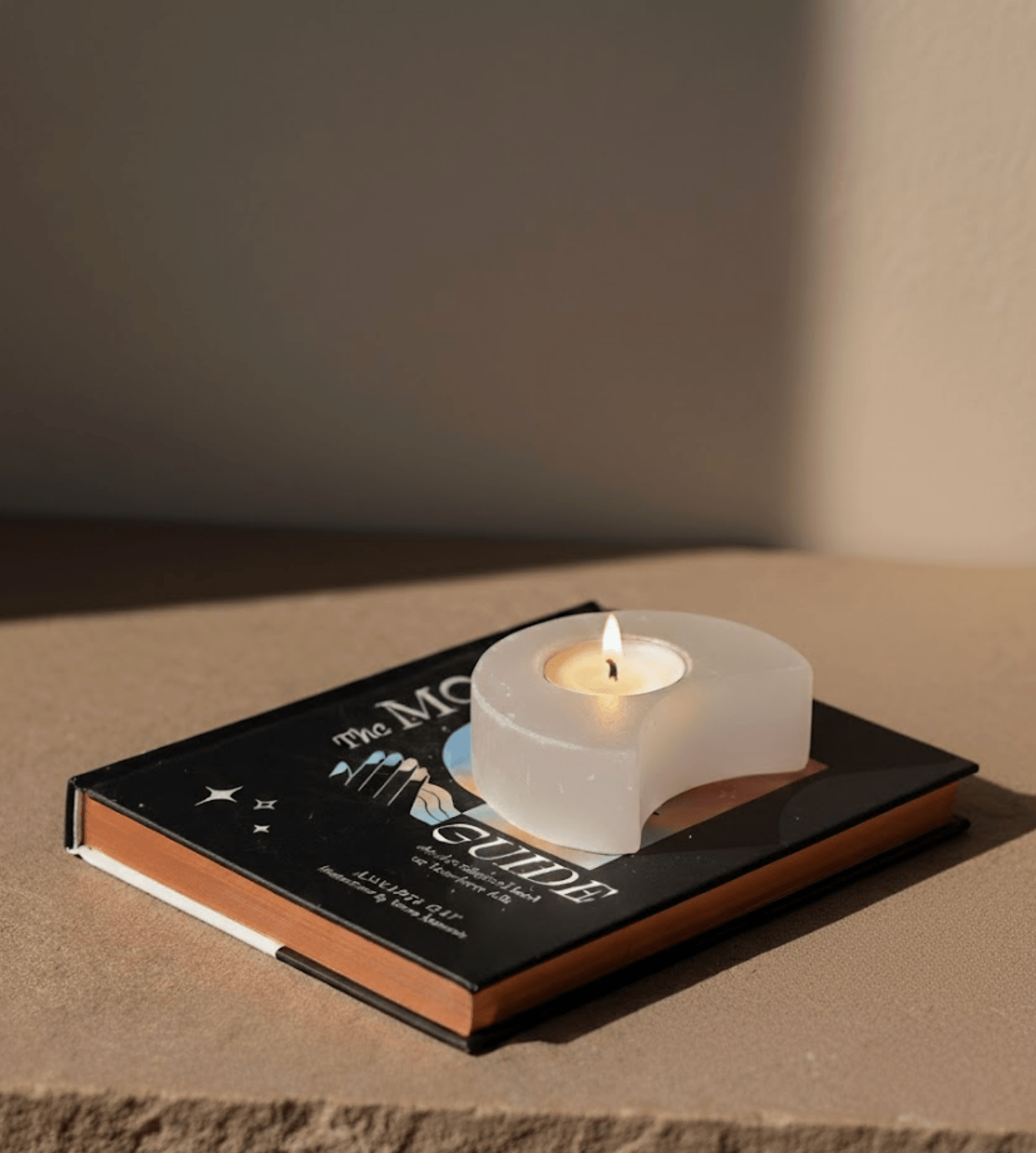 CRYSTALS.COM Selenite Moon Candle Holder