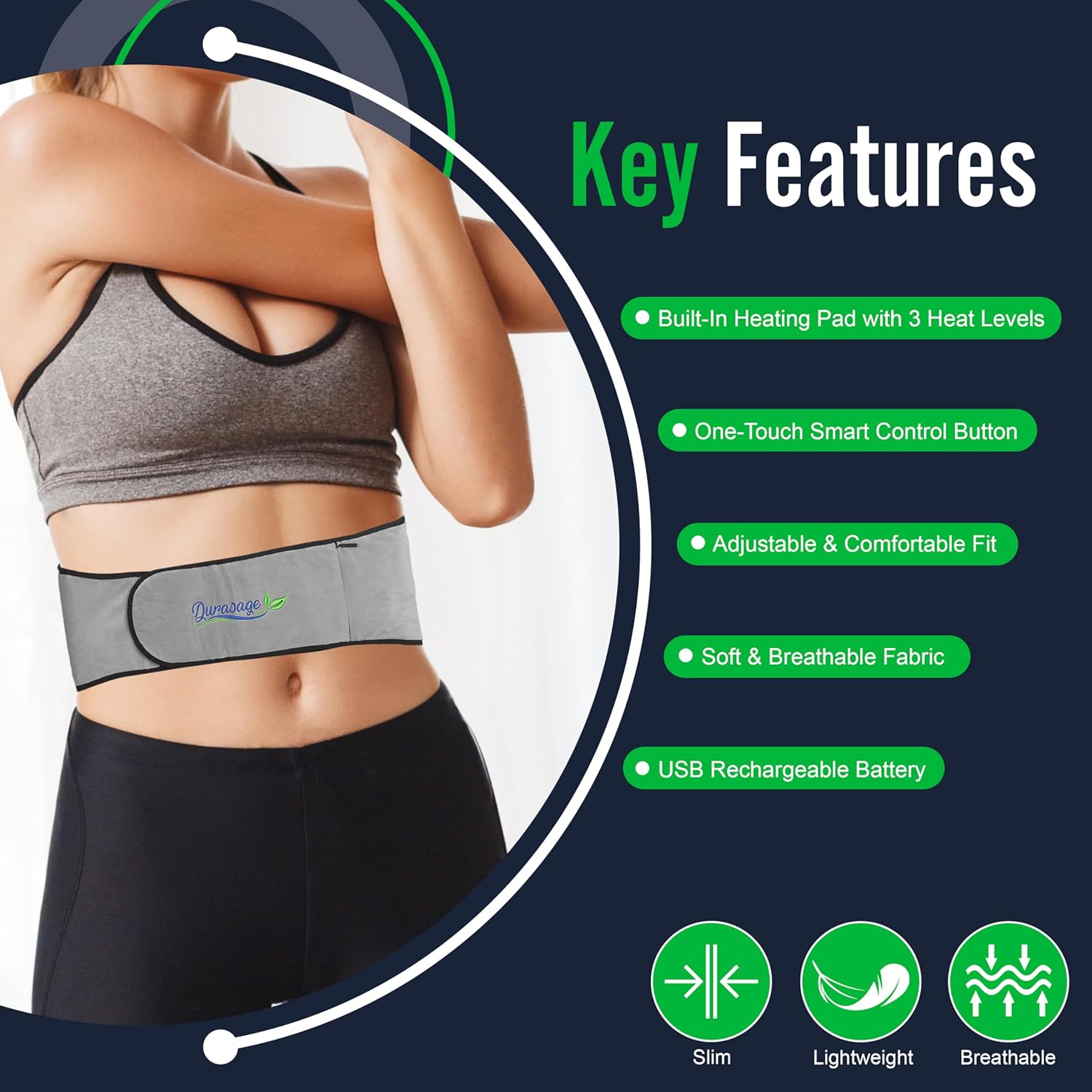 Durasage Health Durasage Cordless Heating Pad for Back Pain Relief – Portable Infrared Waist Belt with 3 Adjustable Heat Settings, USB Rechargeable, Wearable Wrap for Lower Back - Comfort & Lightweight