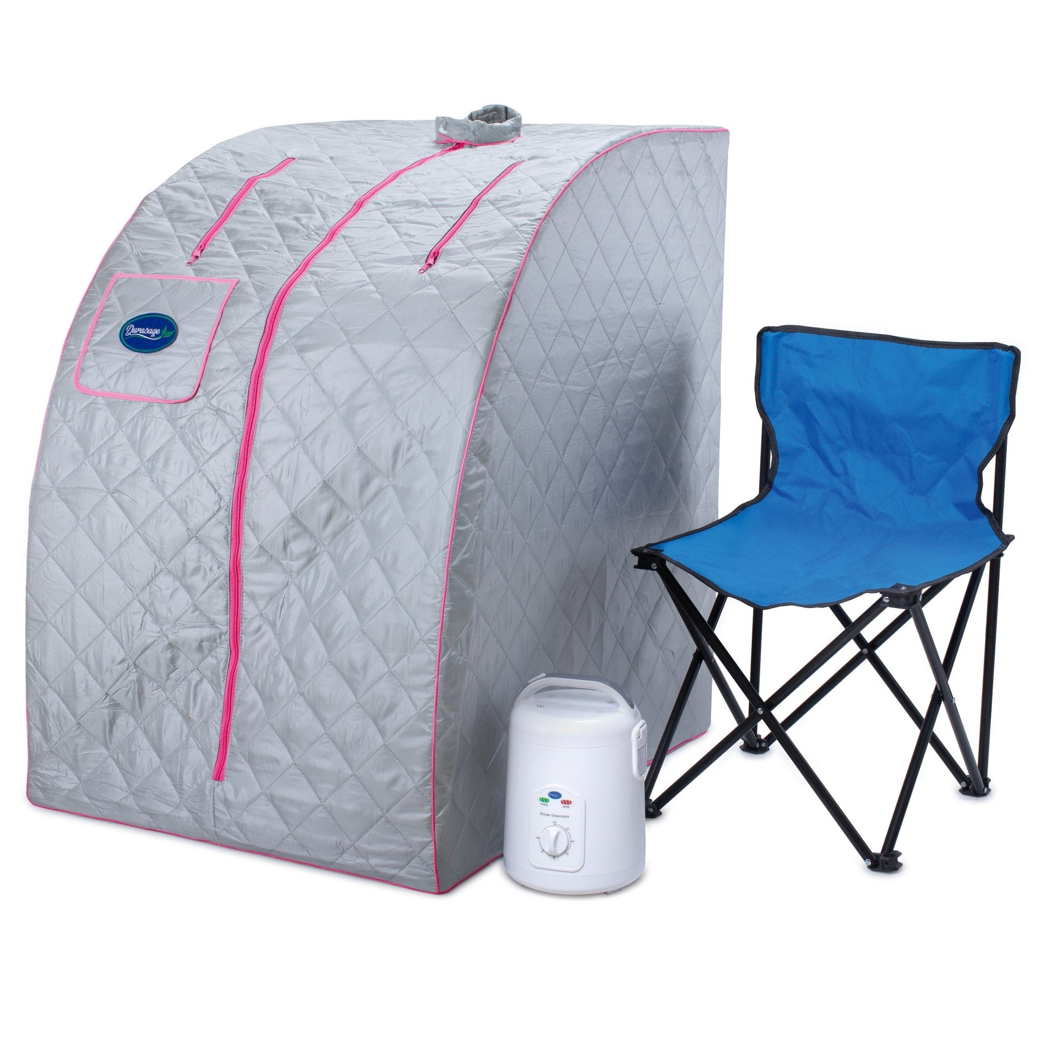 Durasage Health Durasage Lightweight Portable Personal Steam Sauna Spa for Relaxation at Home, 60 Minute Timer, 800 Watt Steam Generator, Chair Included - Pink Trim