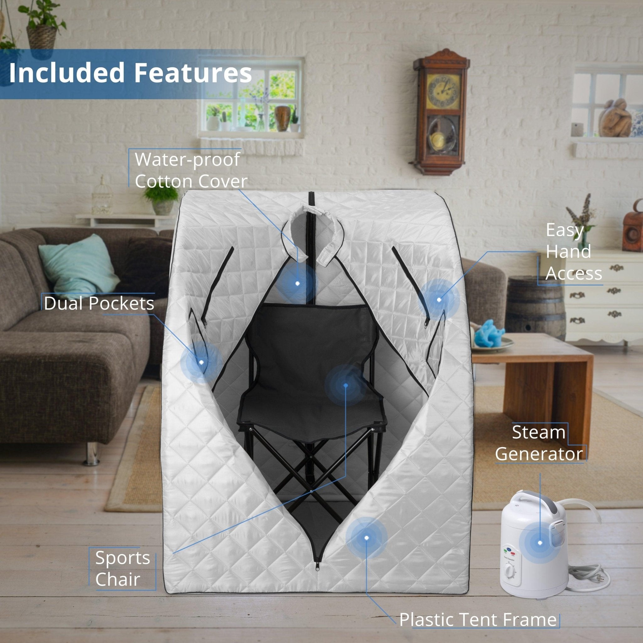 Durasage Health Oversized Portable Steam Sauna for Weight Loss, Detox & Relaxation at Home, Chair Included - Silver