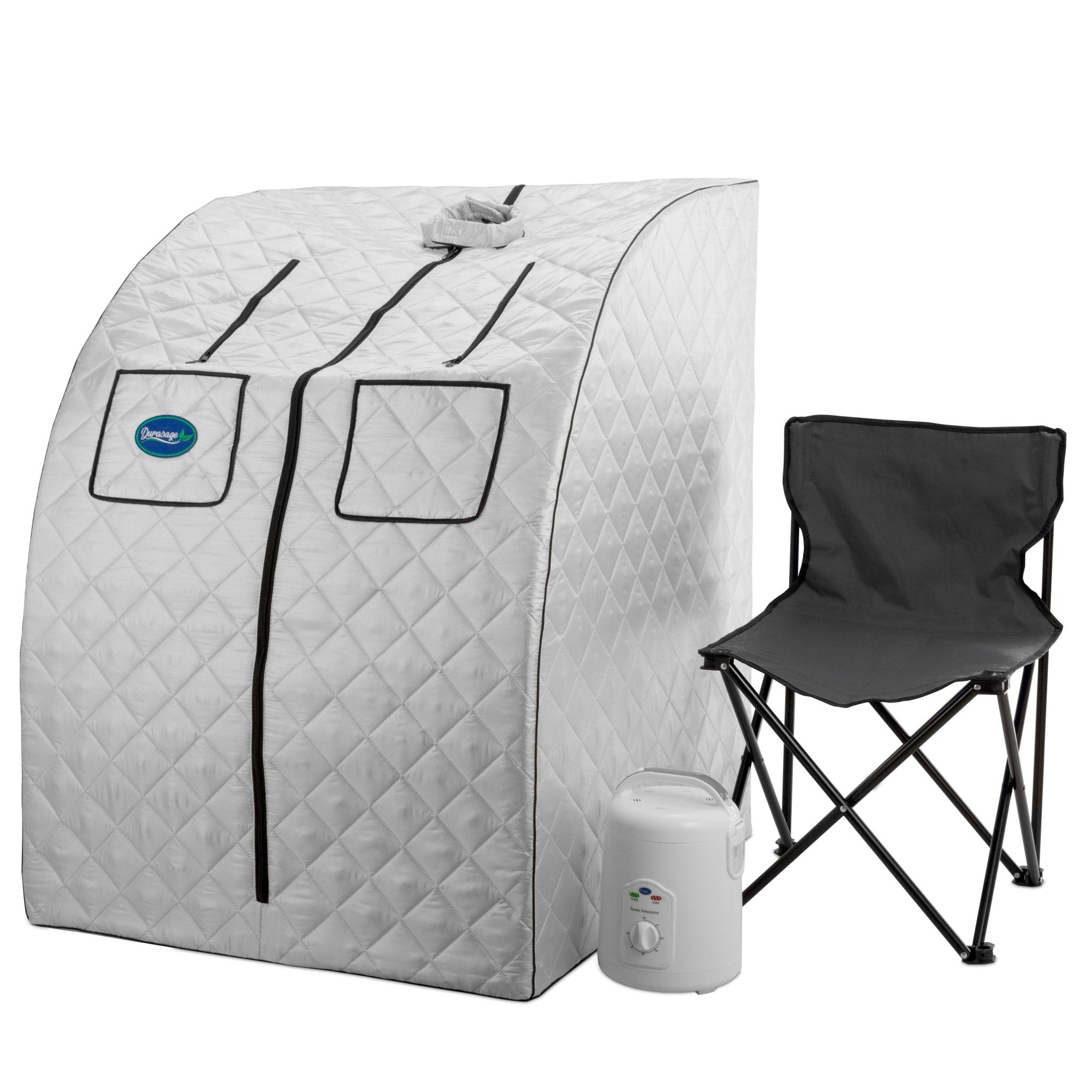 Durasage Health Oversized Portable Steam Sauna for Weight Loss, Detox & Relaxation at Home, Chair Included - Silver